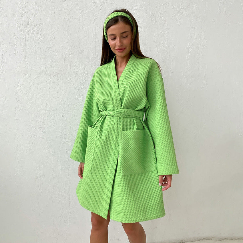 Damen Bademantel aus hochwertigem Baumwollmix mit Gürtel und praktischen Taschen R&B