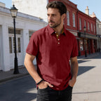 Herren nan Kurzarm-Polokragen-Shirt aus texturiertem Jersey mit Brusttasche und kontrastierter Knopfleiste R&B