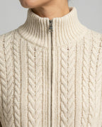 Damen Cropped-Strickblouson in Kabelstruktur mit Stehkragen und Zweiwege-Reißverschluss R&B
