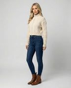 Damen Cropped-Strickblouson in Kabelstruktur mit Stehkragen und Zweiwege-Reißverschluss R&B
