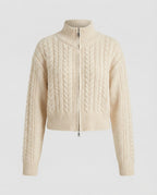 Damen Cropped-Strickblouson in Kabelstruktur mit Stehkragen und Zweiwege-Reißverschluss R&B