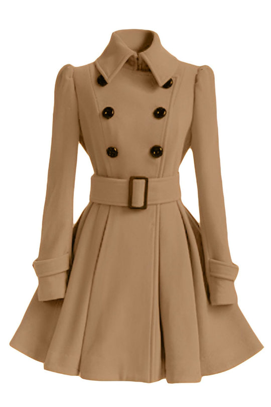 Damen eleganter Trenchcoat mit tailliertem Schnitt und dekorativen Knöpfen R&B