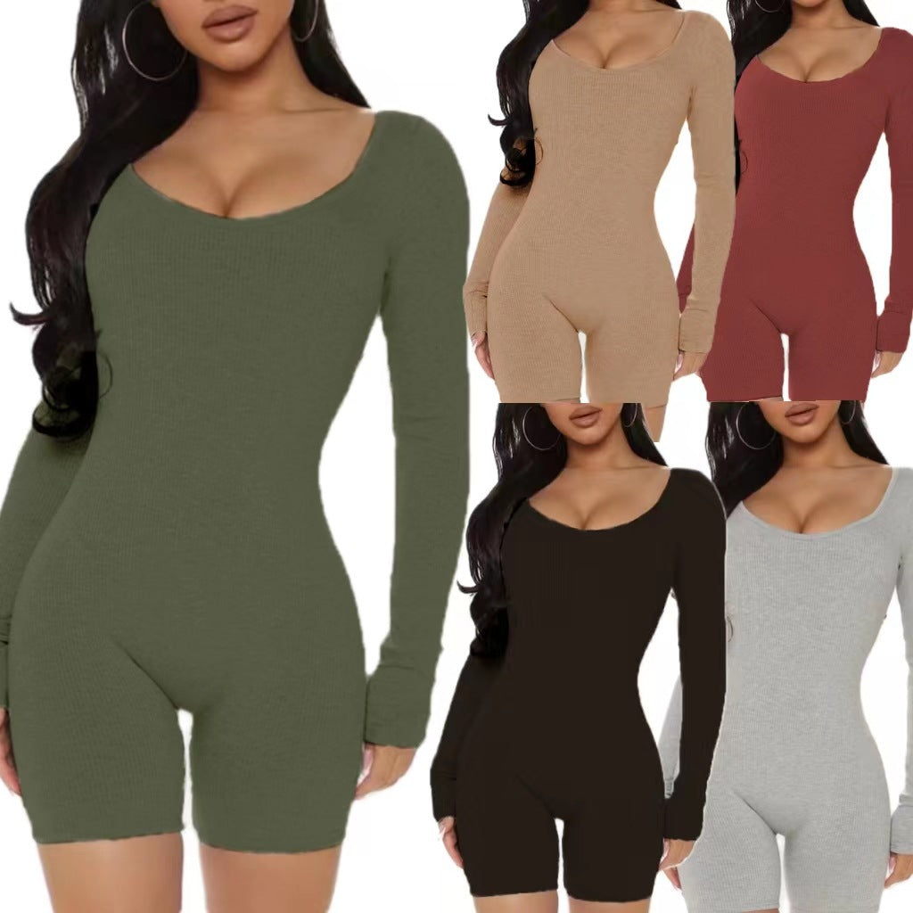 Damen Langarm Jumpsuit mit figurformendem Schnitt und Rippstruktur R&B