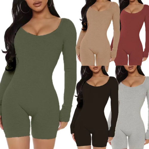 Damen Langarm Jumpsuit mit figurformendem Schnitt und Rippstruktur R&B