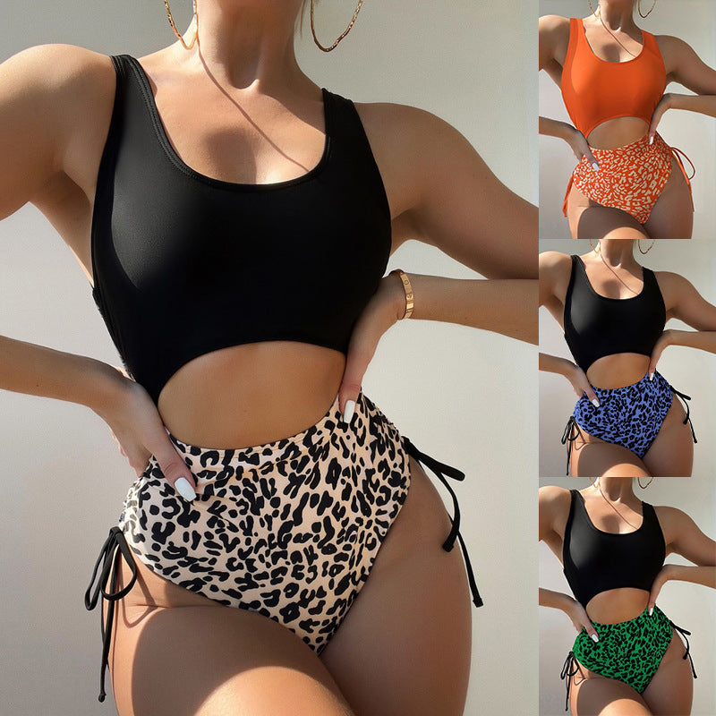 Damen Einteiler Badeanzug mit durchgehendem und farblich akzentuiertem Design