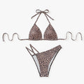 Damen Triangel-Bikini mit verstellbaren Trägern und modischem Leopardenmuster R&B