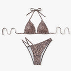 Damen Triangel-Bikini mit verstellbaren Trägern und modischem Leopardenmuster R&B