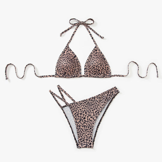 Damen Triangel-Bikini mit verstellbaren Trägern und modischem Leopardenmuster R&B