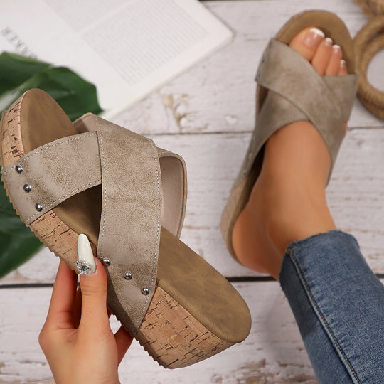 Damen Wedge-Sandalen mit komfortabler Fußbett und elegante Riemen R&B