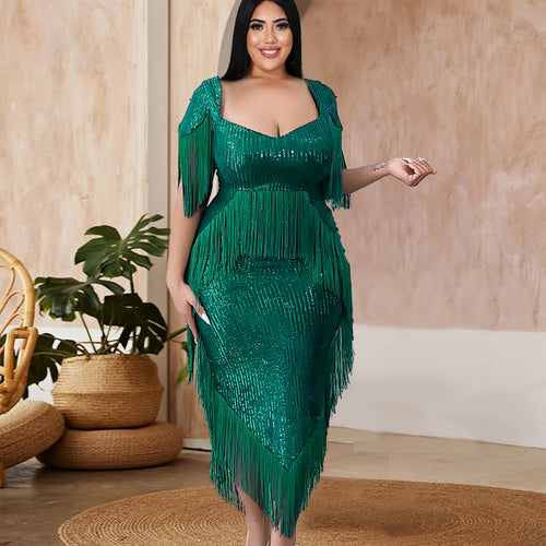 Damen Abendkleid mit schimmernden Fransen und Elegantem Schnitt R&B