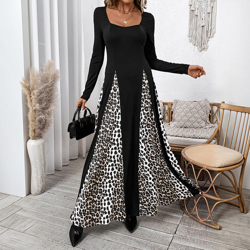 Damen Elegantes Maxikleid mit modischem Tiermuster und langem Arm R&B