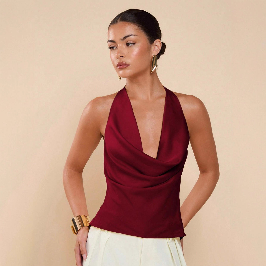 Damen Elegantes Wickeloberteil mit tiefem V-Ausschnitt und fließendem Stoff R&B