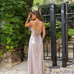 Damen Maxikleid mit hohem Schlitz und spaghetti-Trägern R&B