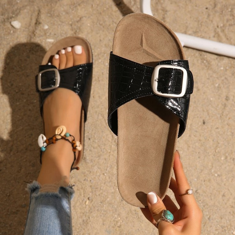 Damen komfortable Riemchen-Sandalen mit dekorativem Schnallen-Verschluss R&B