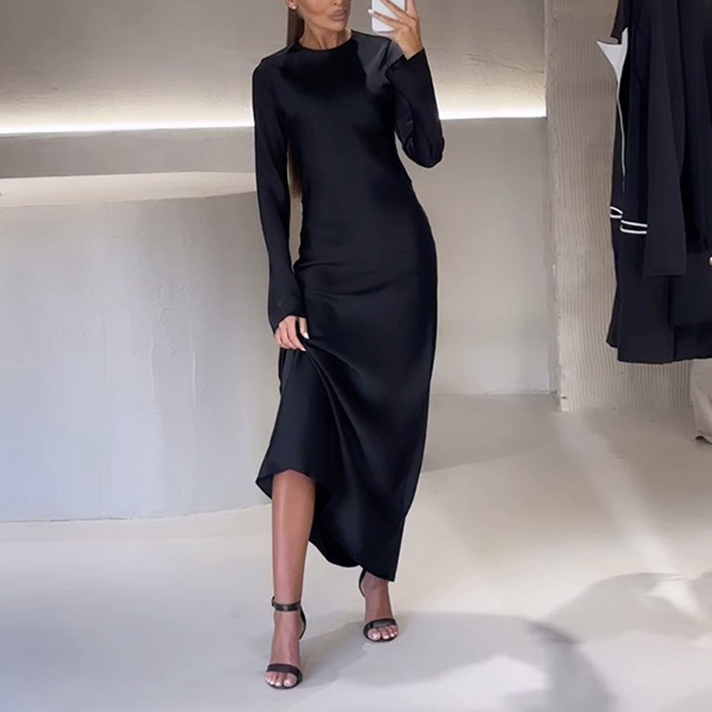 Damen elegantes Maxikleid mit schickem Stehkragen und langem Schnitt R&B