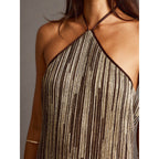 Damen Elegantes Maxikleid mit schimmerndem Streifenmuster und RückenbindR&Band R&B