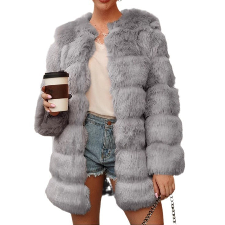 Damen Flauschige Kunstpelzjacke mit großzügigen Ärmeln und elegantem Schnitt R&B