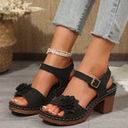 Damen Plateau-Sandalen mit floralen Akzenten und rutschfester Sohle R&B