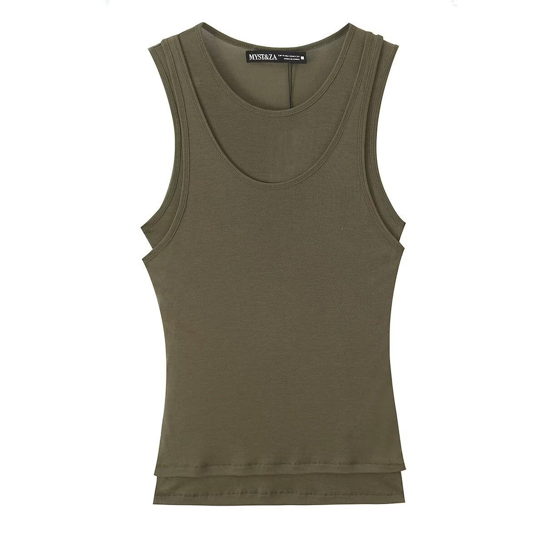 Damen ärmelloses Tanktop aus hochwertigem Stretch-Material mit figurbetontem Schnitt R&B