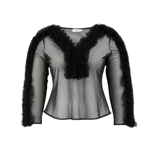 Damen Elegante transparente Bluse mit rüschenverzierten Ärmeln R&B