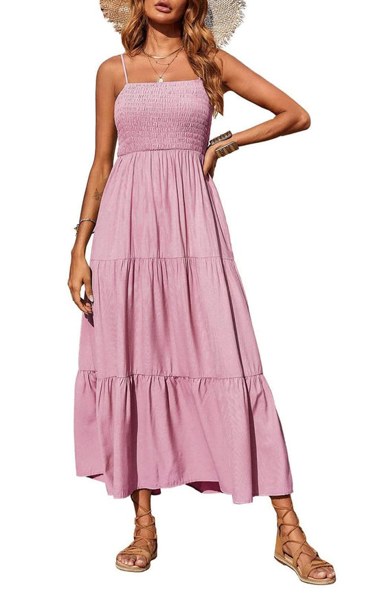 Damen Maxikleid mit verstellbaren Trägern und Rüschen R&B