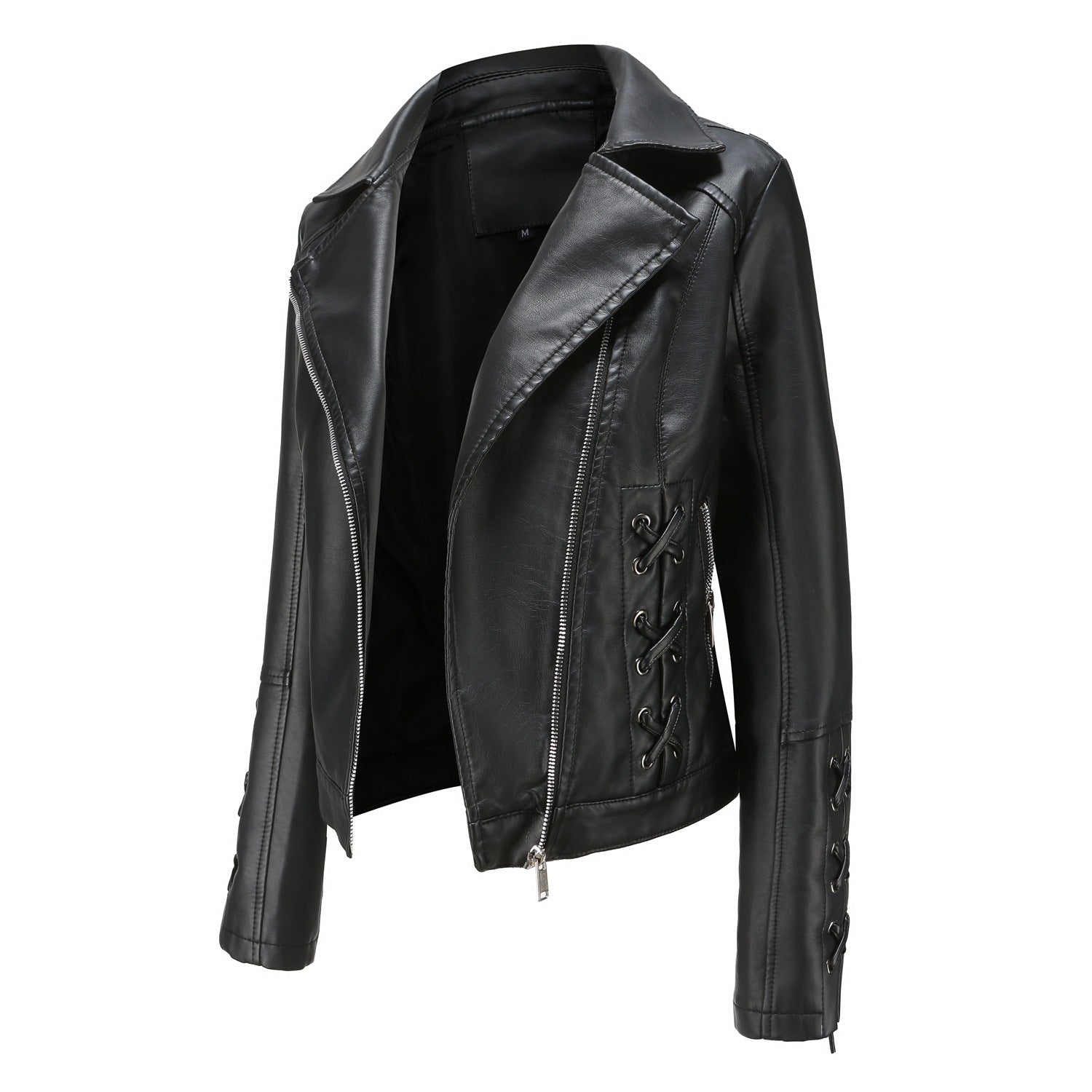 Damen modische Kunstlederjacke mit raffinierten Schnürdetails