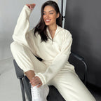 Damen nan kurz geschnittenes Thermo-Fleece-Set mit Halbfront-Reißverschluss und hohem Komfortbund R&B