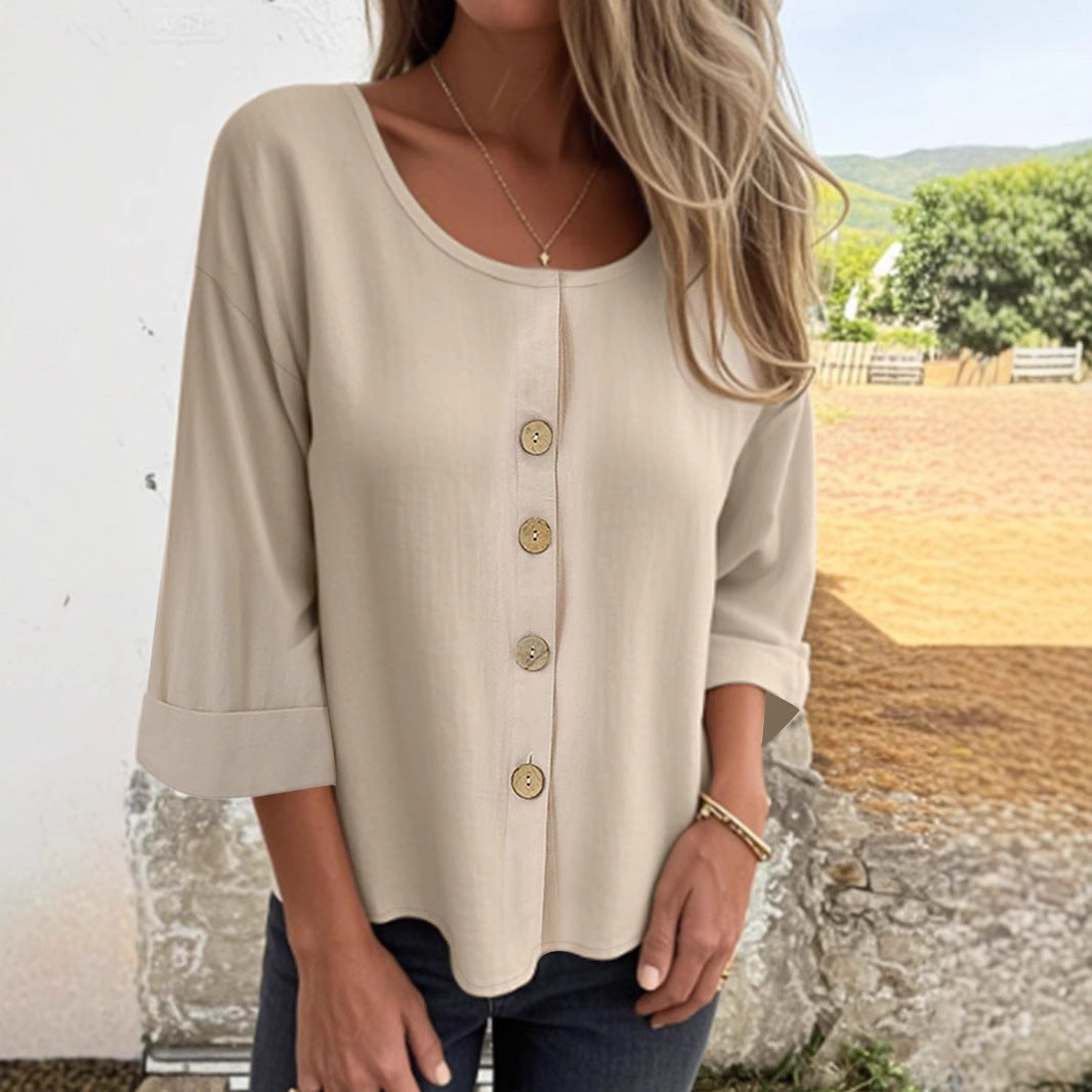 Damen Elegantes und lässiges Blusenshirt mit Knopfdetail R&B