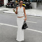 Damen Polka Dots Maxikleid Set R&B