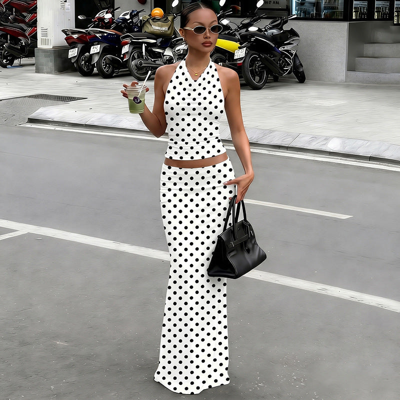 Damen Polka Dots Maxikleid Set R&B
