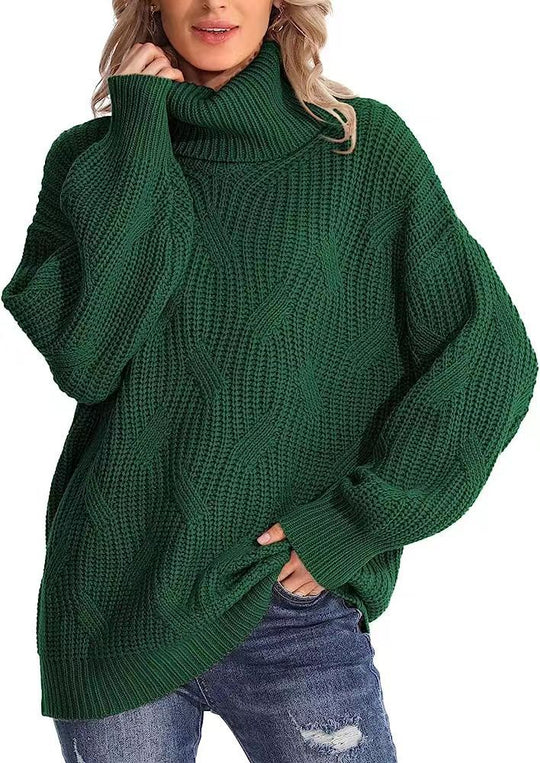 Damen Grobstrickpullover mit hohem Kragen und strukturiertem Zopfmuster R&B