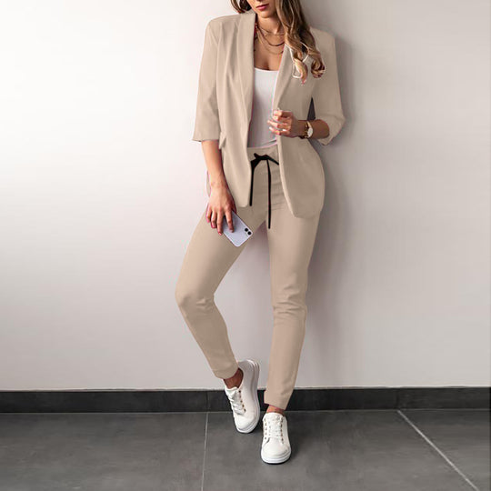 Damen elegantes und modernes Anzug-Set mit tailliertem Blazer und schmalen Hosen R&B