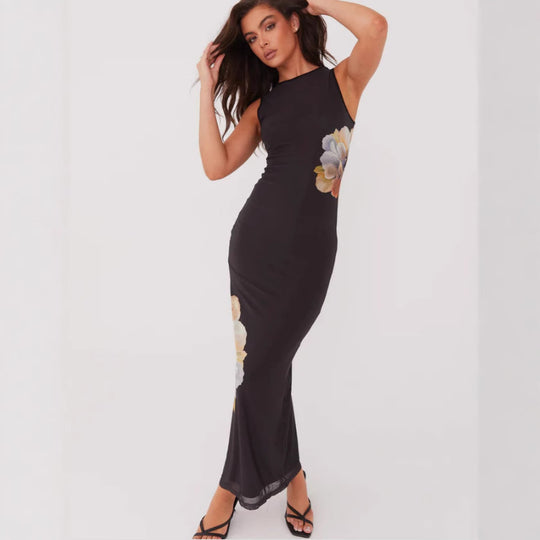 Damen Elegantes langes Kleid mit floralem Muster und figurbetontem Schnitt R&B
