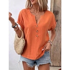 Damen lässige Bluse mit Knopfleiste und rundem Ausschnitt R&B