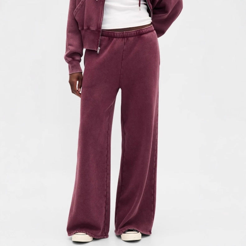 Damen nan zweiteiliges Frottee-Loungewear-Set mit Reißverschluss-Kapuzenjacke und weit geschnittener Jogginghose R&B