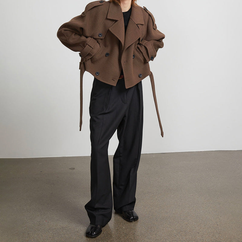 Damen Kurze Wolljacke im Trench-Stil mit stylischen Details R&B