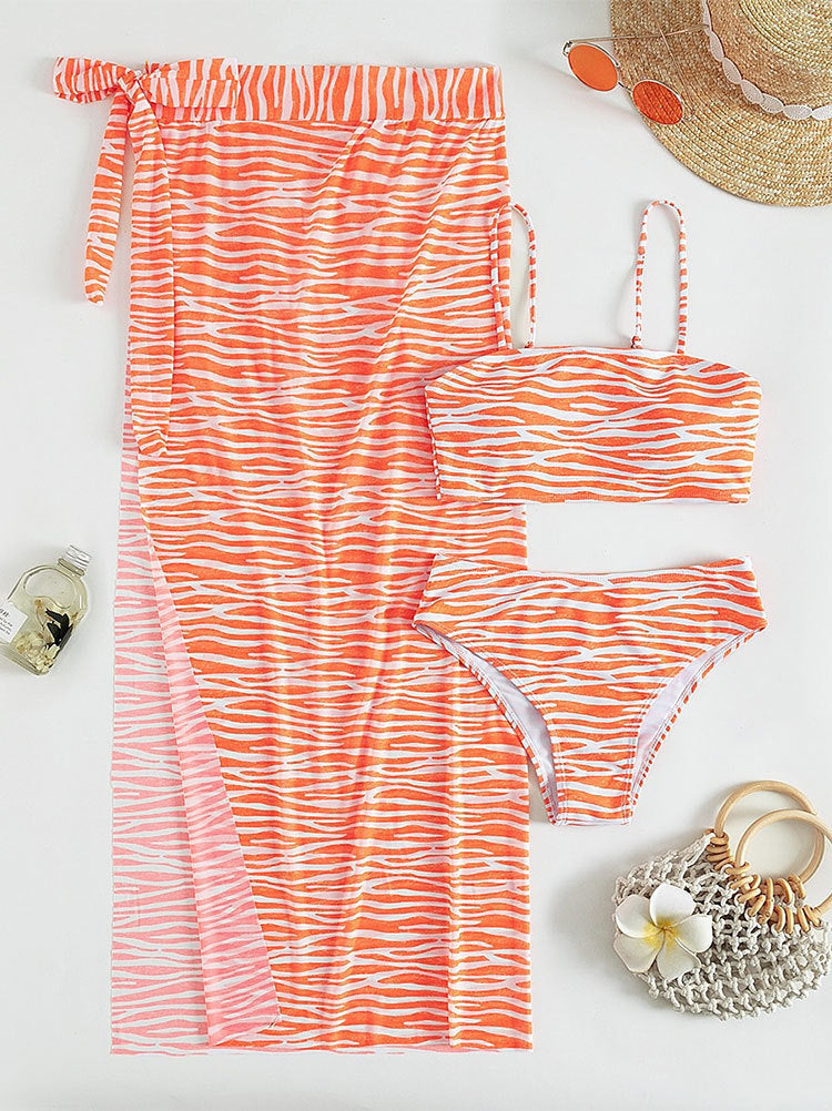 Damen Zweiteiliger Bikiniset mit Wickelrock und Streifenmuster R&B