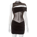 Damen figurbetontes Mesh-Kleid mit asymmetrischem Schnitt und Raffung R&B