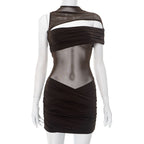 Damen figurbetontes Mesh-Kleid mit asymmetrischem Schnitt und Raffung R&B