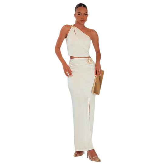 Damen Elegantes Abendkleid mit seitlichem Schlitz und asymmetrischem Oberteil R&B