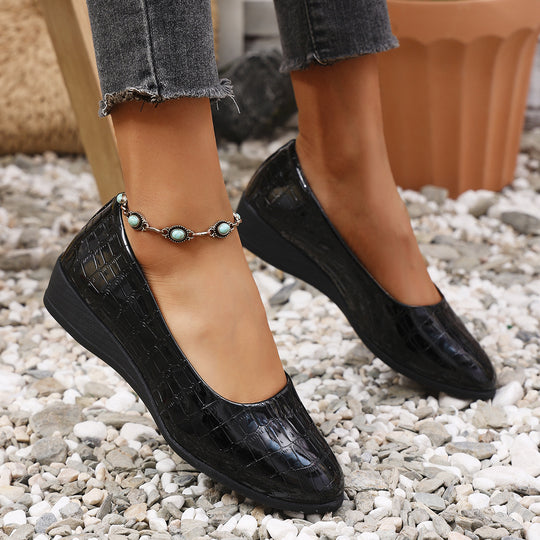 Damen elegante Ballerinas mit glänzender Krokodilprägung R&B