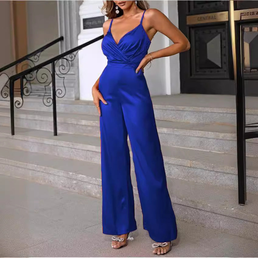 Damen eleganter Overall mit taillierter Drapierung und feinen Trägern R&B