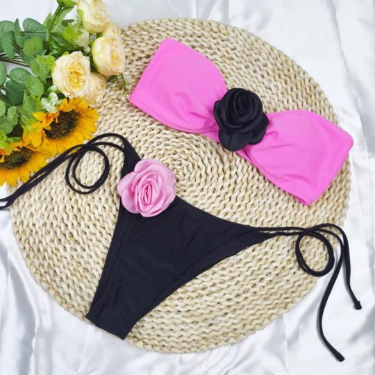Damen Bikini mit floralem Detail und elastischen Trägern R&B