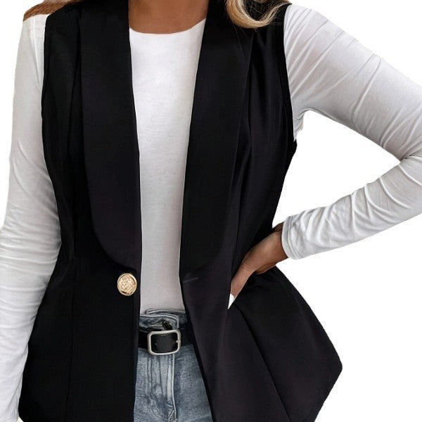 Damen Elegante ärmellose Blazerjacke mit dekorativem Knopf R&B