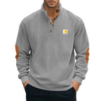 Herren nan Strickpullover im Troyer-Stil mit Stehkragen Lederbesatz Druckknopfleiste und Ellbogen-Patches R&B
