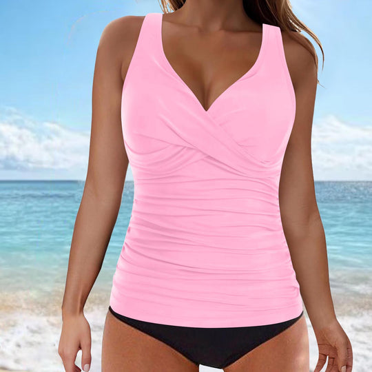 Damen elegantes Wickel-Badeoberteil mit Rüschen R&B