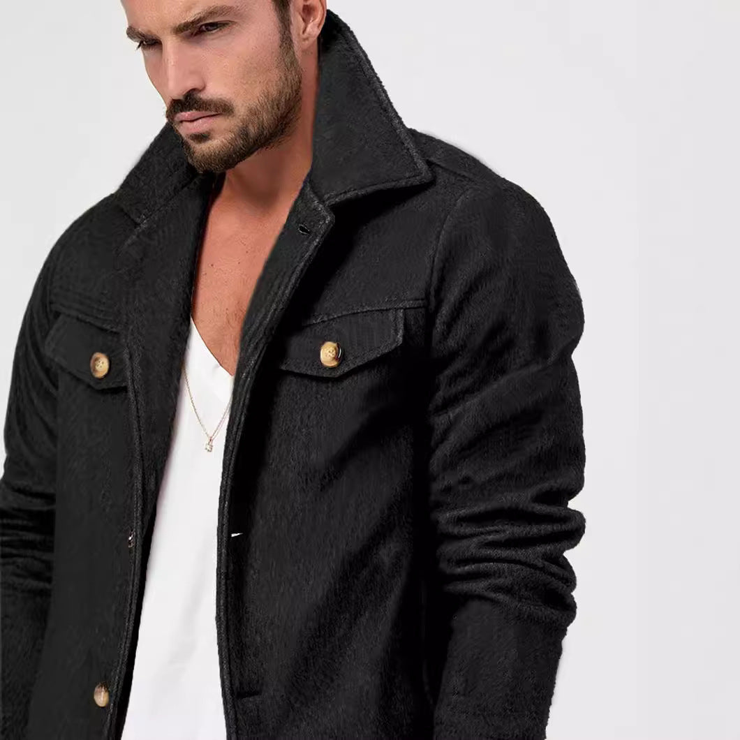 Herren Trendige Baumwolljacke mit goldfarbenen Knöpfen und aufgesetzten Taschen R&B