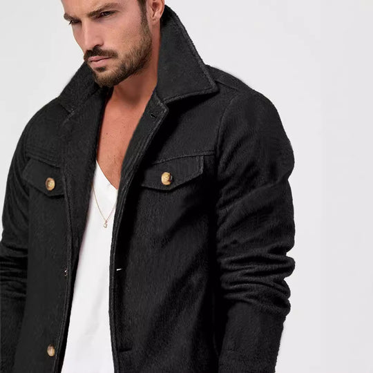 Herren Trendige Baumwolljacke mit goldfarbenen Knöpfen und aufgesetzten Taschen R&B