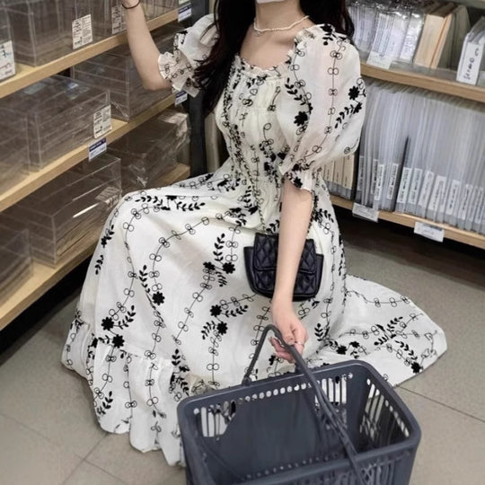 Damen Boho-Maxikleid mit elastischem Oberteil und voluminösen Ärmeln R&B