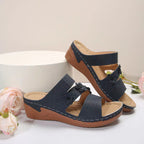 Damen Komfortable Keil-Pantoletten mit floralem Design